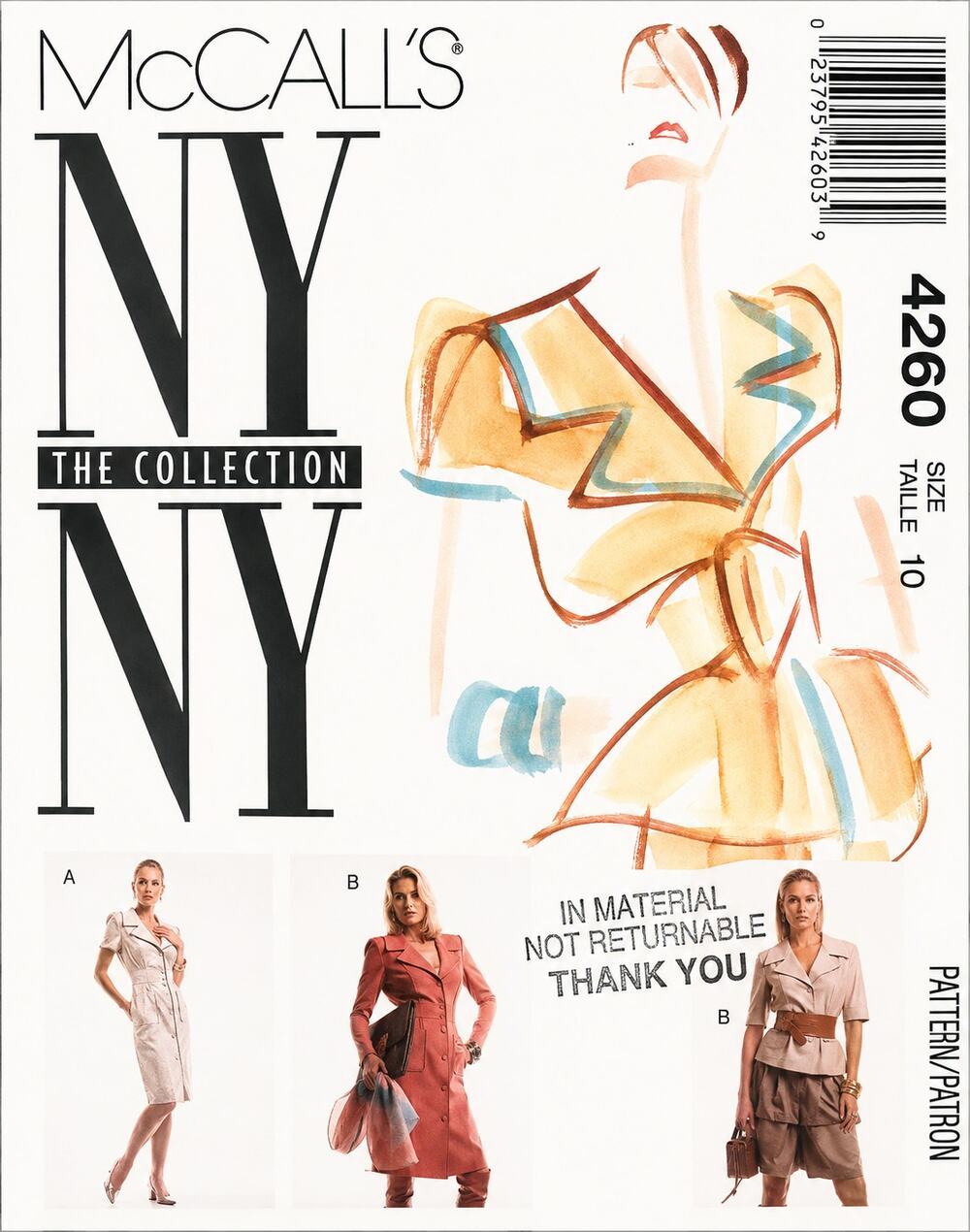 Vtg Sewing Pattern McCALL'S NY Collection 4260 Dress Top Short Size 10 Uncut